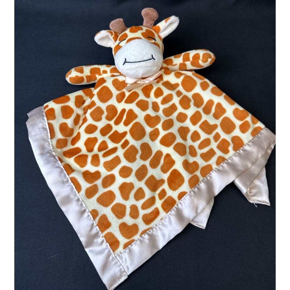 Baby Giraffe  Brown Tan Spotted Security  Blanket Plush Lovey Soft Satin Bottom